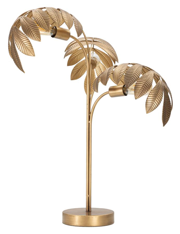 Goldene Tropical Leaf Tischlampe aus Metall mit 3 Lichtern