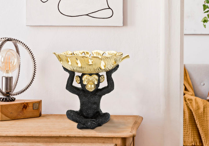 Schwarz & Gold Affe Statue (Moderne Dekoration - Lagerung)