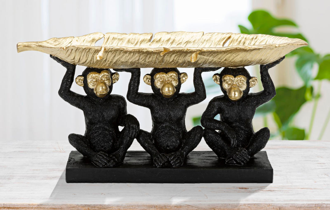 Schwarz & Gold Dreifacher Affe Statue (Moderne Dekoration - Aufbewahrung)