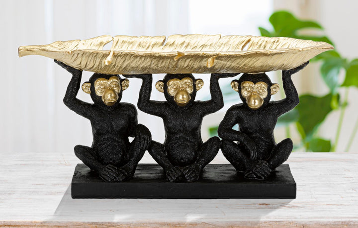 Schwarz & Gold Dreifacher Affe Statue (Moderne Dekoration - Aufbewahrung)