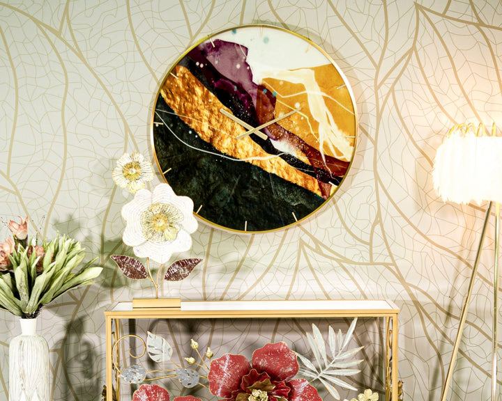 Metall und Glas Abstrakte Farbe Wanduhr