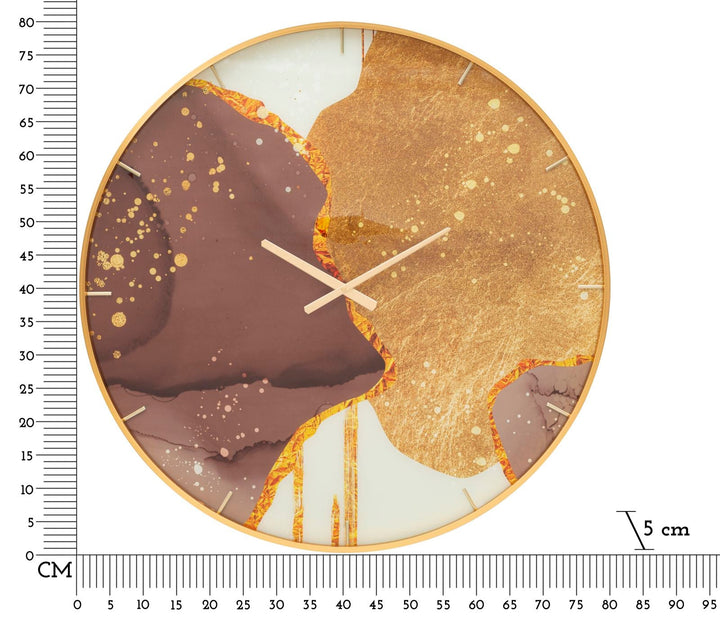 Abstrakte goldbraune Wanduhr aus Metall und Glas