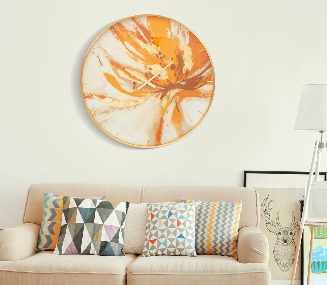 Metall und Glas Abstrakt Orange Wanduhr