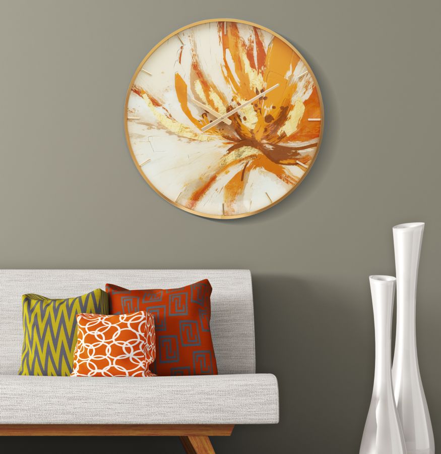 Metall und Glas Abstrakt Orange Wanduhr