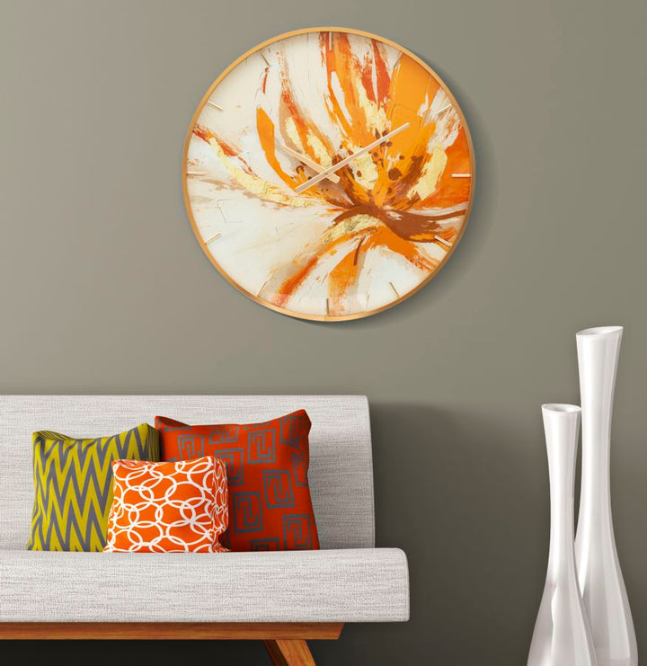 Metall und Glas Abstrakt Orange Wanduhr