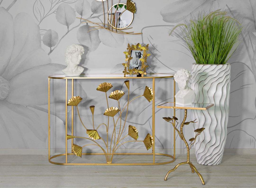 Gold Metall Konsolentisch Blumendesign Flow Akzenttisch