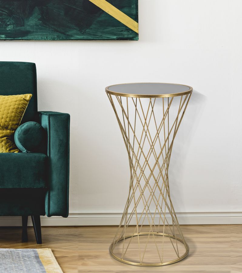 Kleiner runder Tisch aus goldfarbenem Metall und Glas