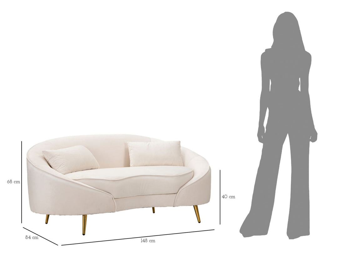 Creme 2 Sitzer Samt Sofa Mit Kissen Oslo Couch
