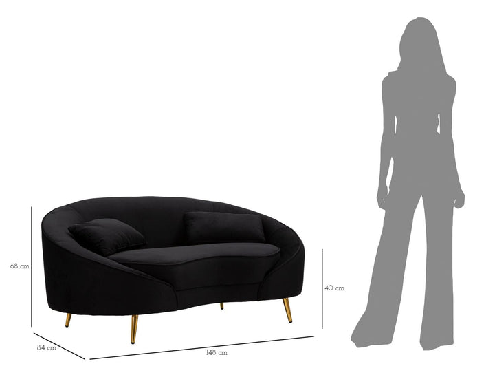 Schwarz 2 Sitzer Samt Sofa Mit Kissen Oslo Couch
