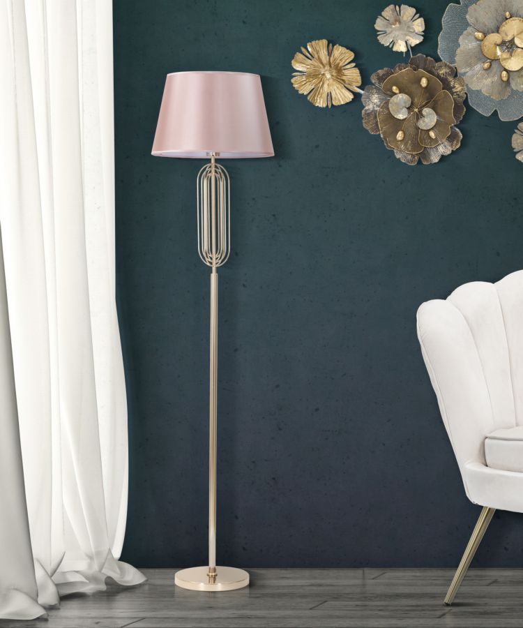 Stehlampe aus Metall in Gold und Rosa