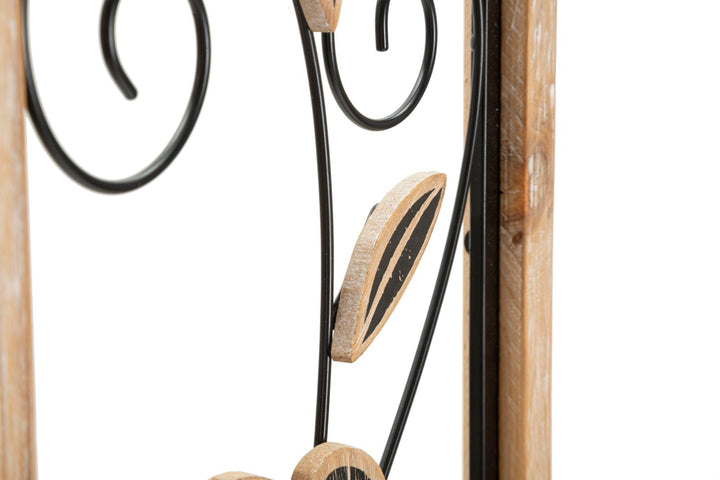 Schwarze Metall- und Holzblumen-Wanddekoration in quadratischem Rahmen