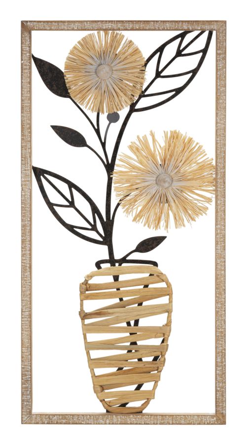 Metall und Holz Vase mit Blumen Wanddekoration im quadratischen Rahmen