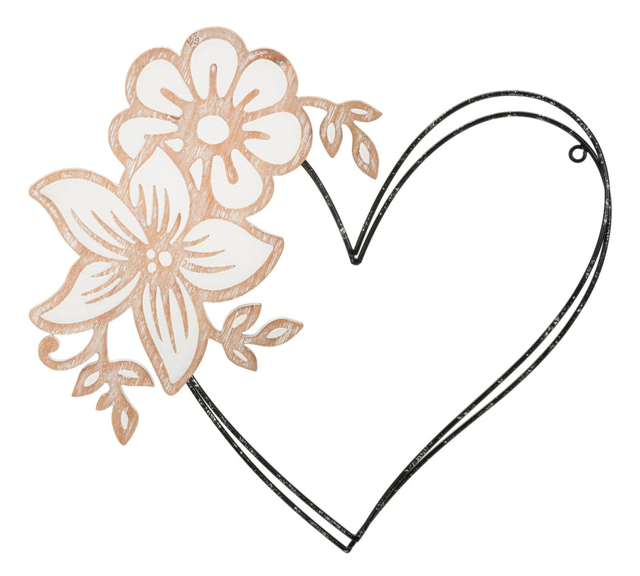 Metall und Holz Herz mit Blumen Wanddekoration