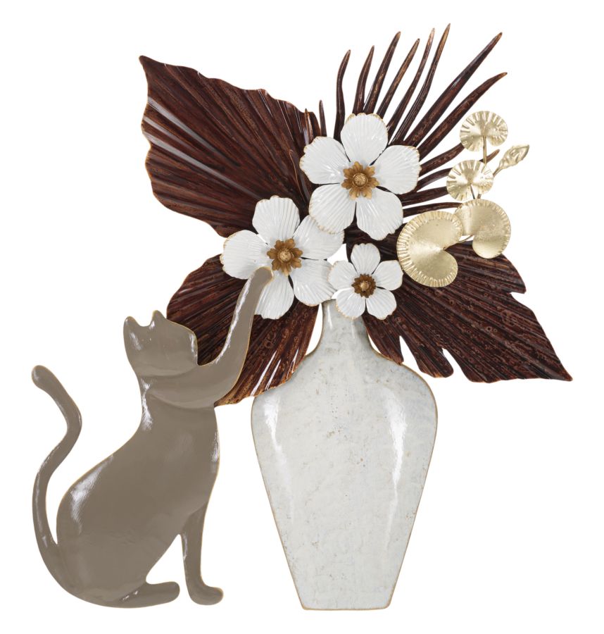 Metall Blumenvase mit Katze Wanddekoration