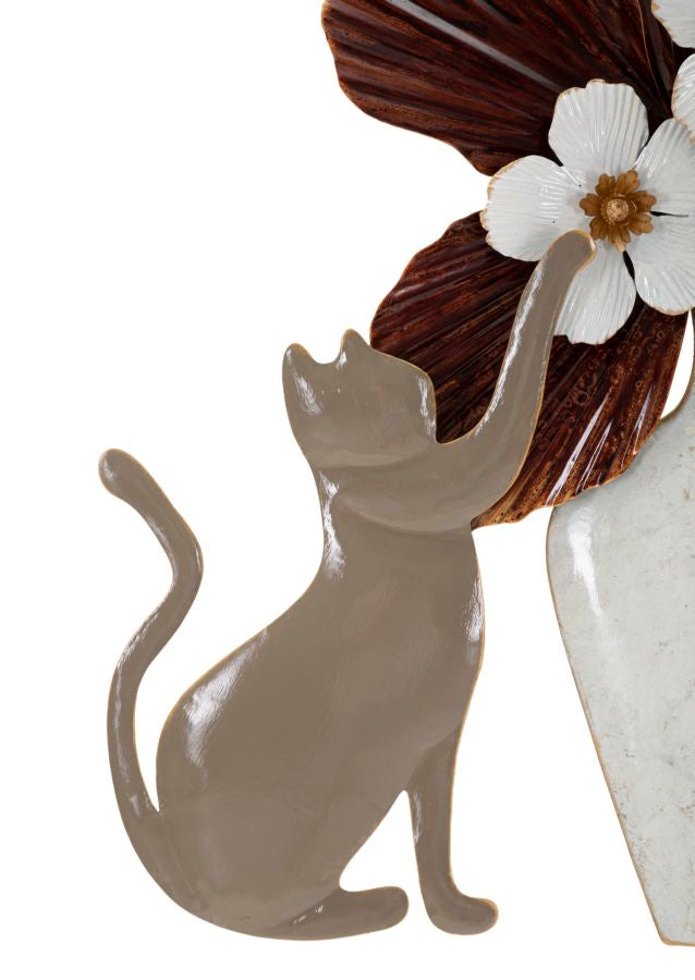 Metall Blumenvase mit Katze Wanddekoration