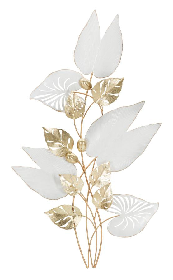 Gold und Weiß Metall Blume und Blatt Muster Wanddekoration