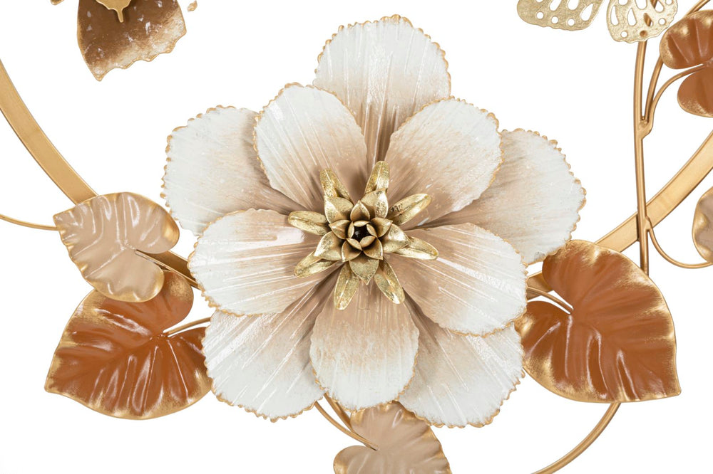 Metallische Schmetterlings- und Blumenwanddekoration in rundem Rahmen
