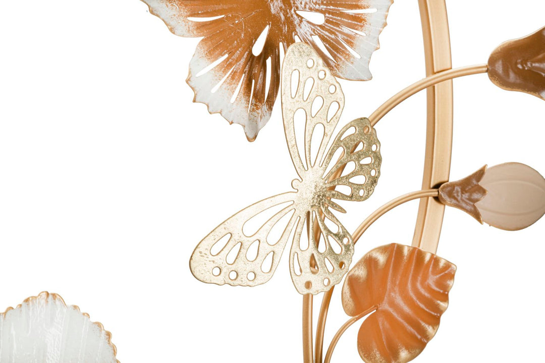 Metallische Schmetterlings- und Blumenwanddekoration in rundem Rahmen