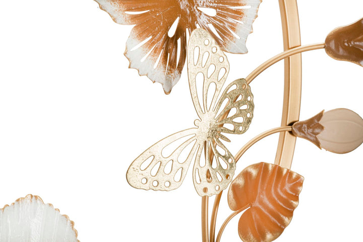 Metallische Schmetterlings- und Blumenwanddekoration in rundem Rahmen