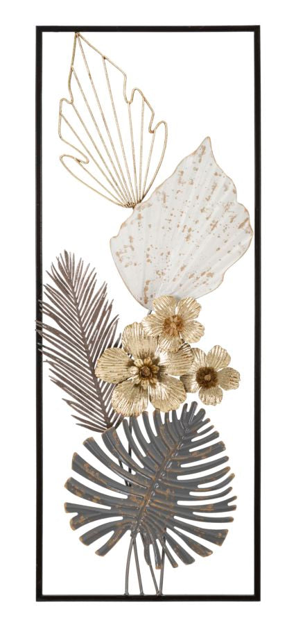 Tropical Leaf Pattern Metall Wanddekoration in quadratischem Rahmen