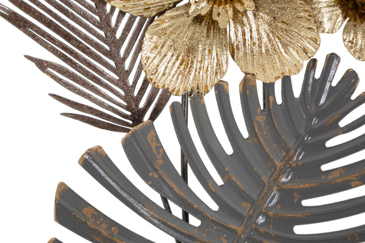Tropical Leaf Pattern Metall Wanddekoration in quadratischem Rahmen