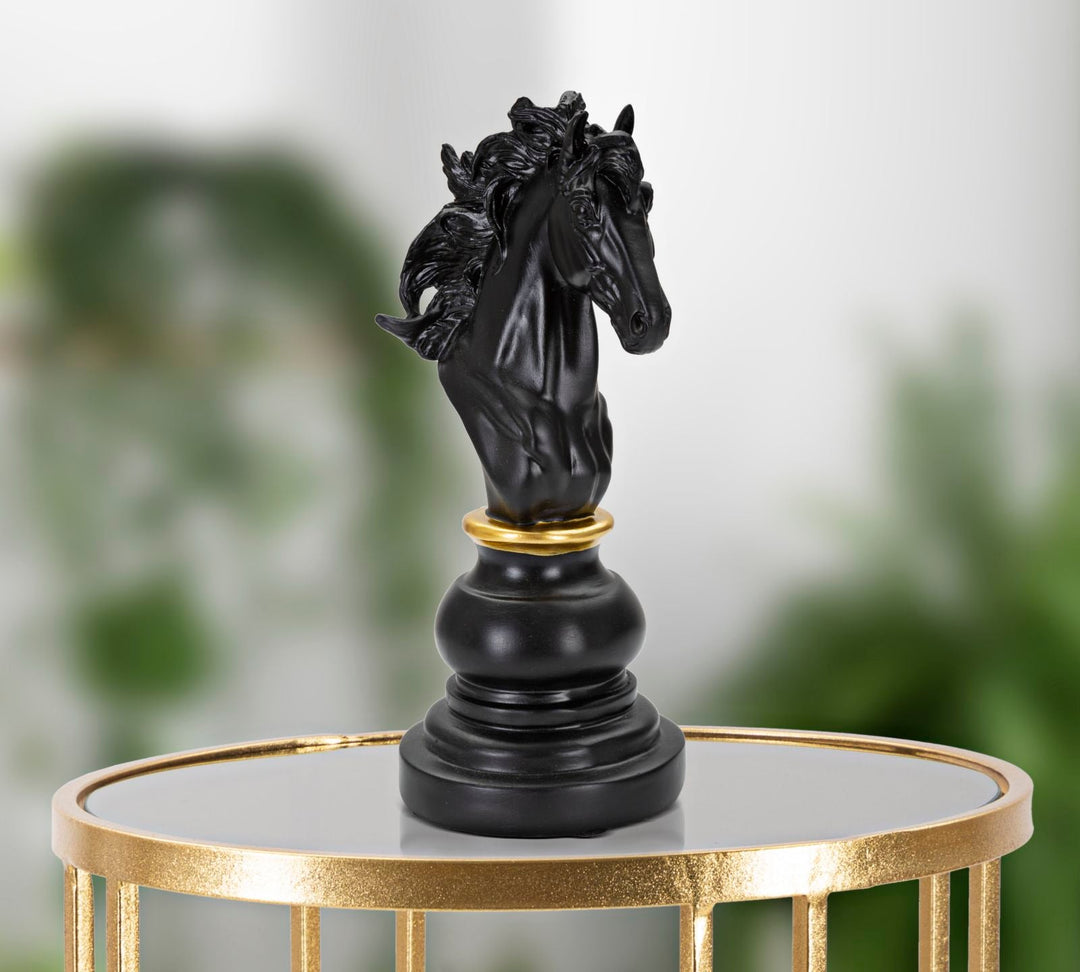 Schwarz & Gold Pferd Schachfigur (Modern Sculpture)