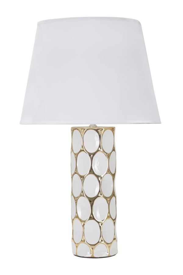 Geometrische Tischlampe aus Keramik in Gold und Weiß
