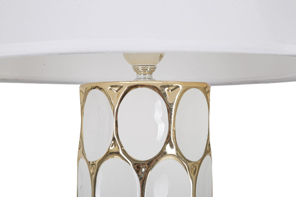 Geometrische Tischlampe aus Keramik in Gold und Weiß
