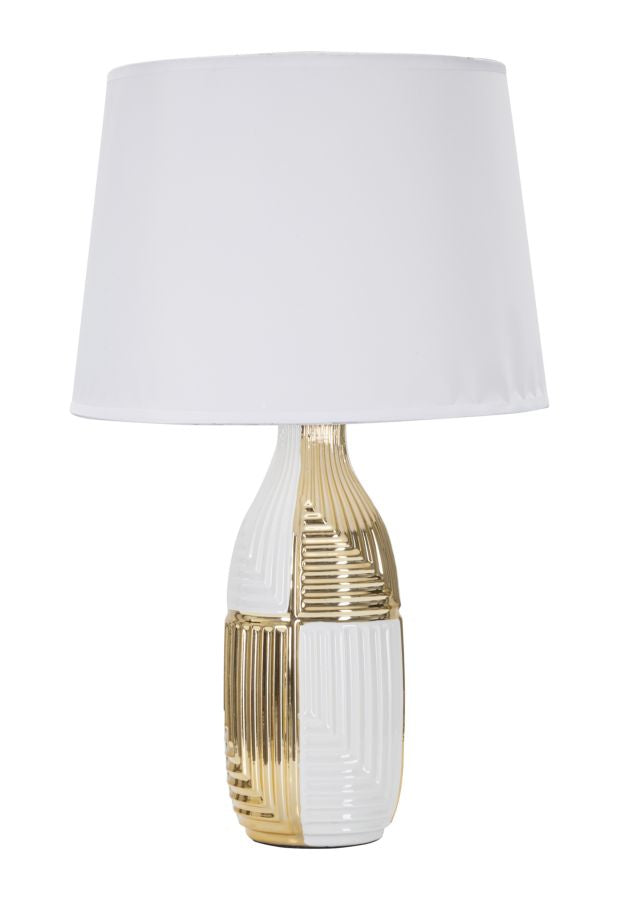 Geometrische Tischlampe aus Keramik in Gold und Weiß