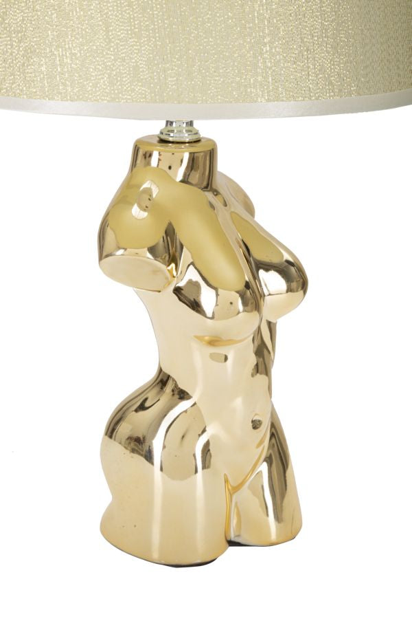 Goldfarbene Keramik-Tischlampe in Form eines Frauen-Oberkörpers