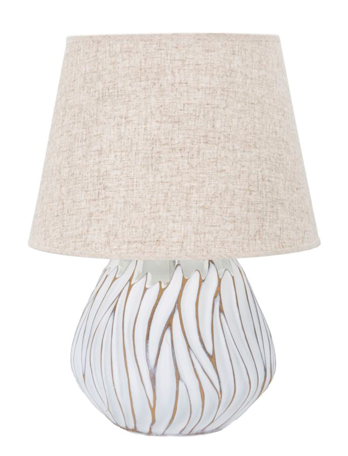 Weiße Tischlampe mit Linienverzierung