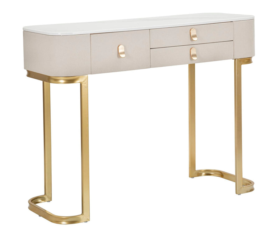 Konsolentisch mit Schublade und Marmorplatte in Gold und Beige