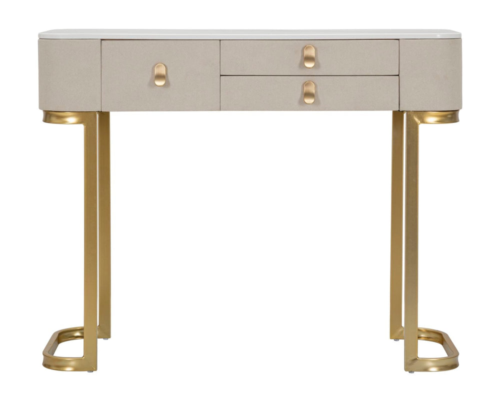 Konsolentisch mit Schublade und Marmorplatte in Gold und Beige