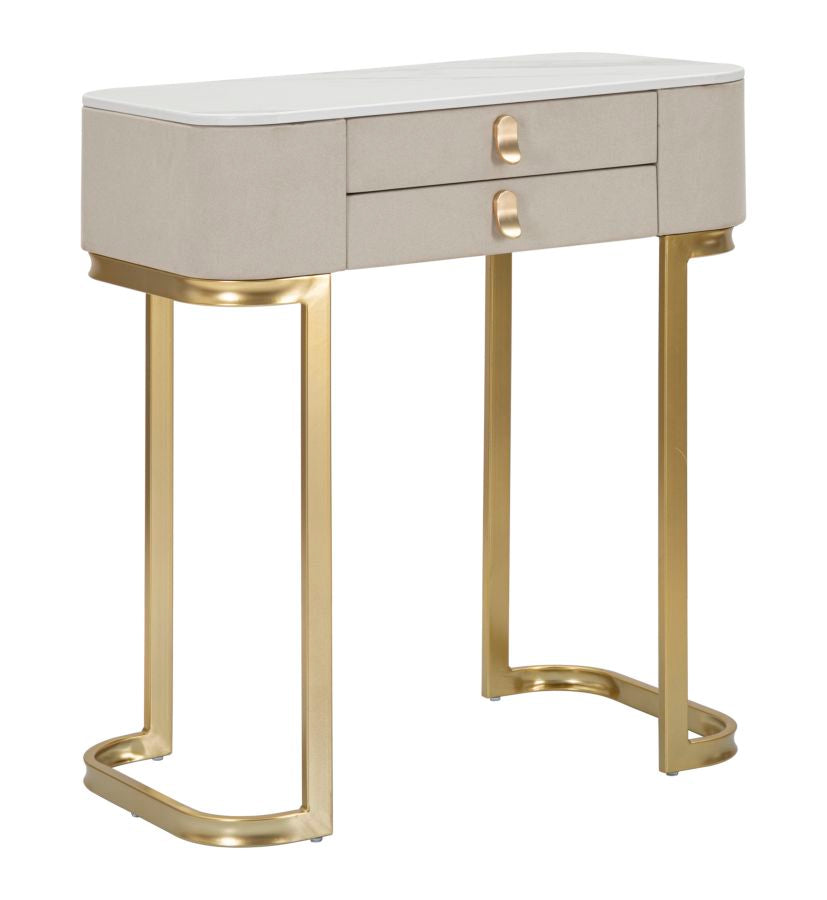 Konsolentisch mit Schublade und Marmorplatte in Gold und Beige