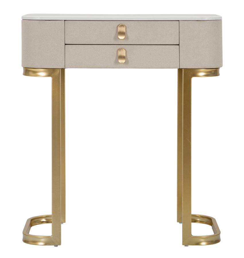 Konsolentisch mit Schublade und Marmorplatte in Gold und Beige