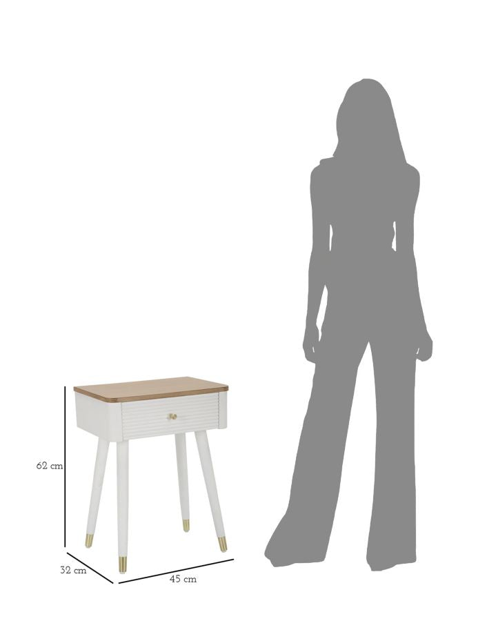 Weißer Holznachttisch mit Schubladen