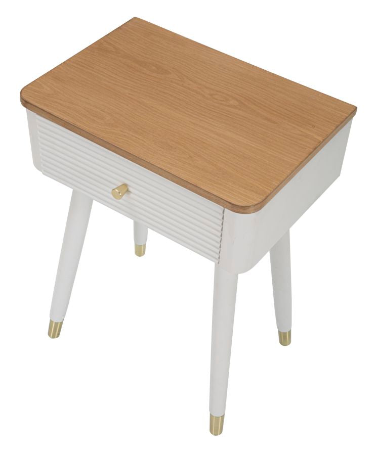 Weißer Holznachttisch mit Schubladen