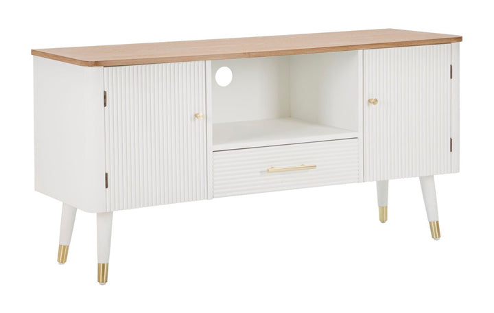 Weißer Holz-TV-Schrank mit brauner Platte