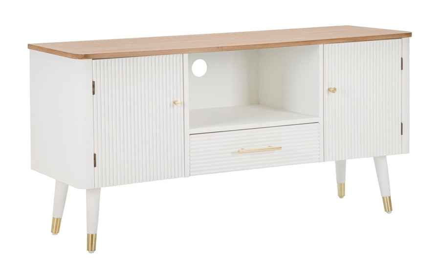 Weißer Holz-TV-Schrank mit brauner Platte