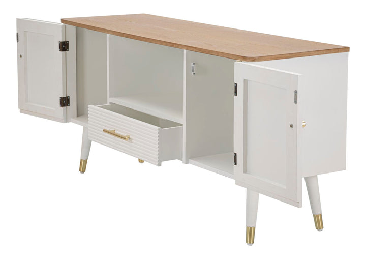 Weißer Holz-TV-Schrank mit brauner Platte