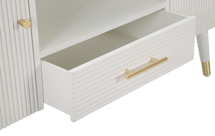 Weißer Holz-TV-Schrank mit brauner Platte
