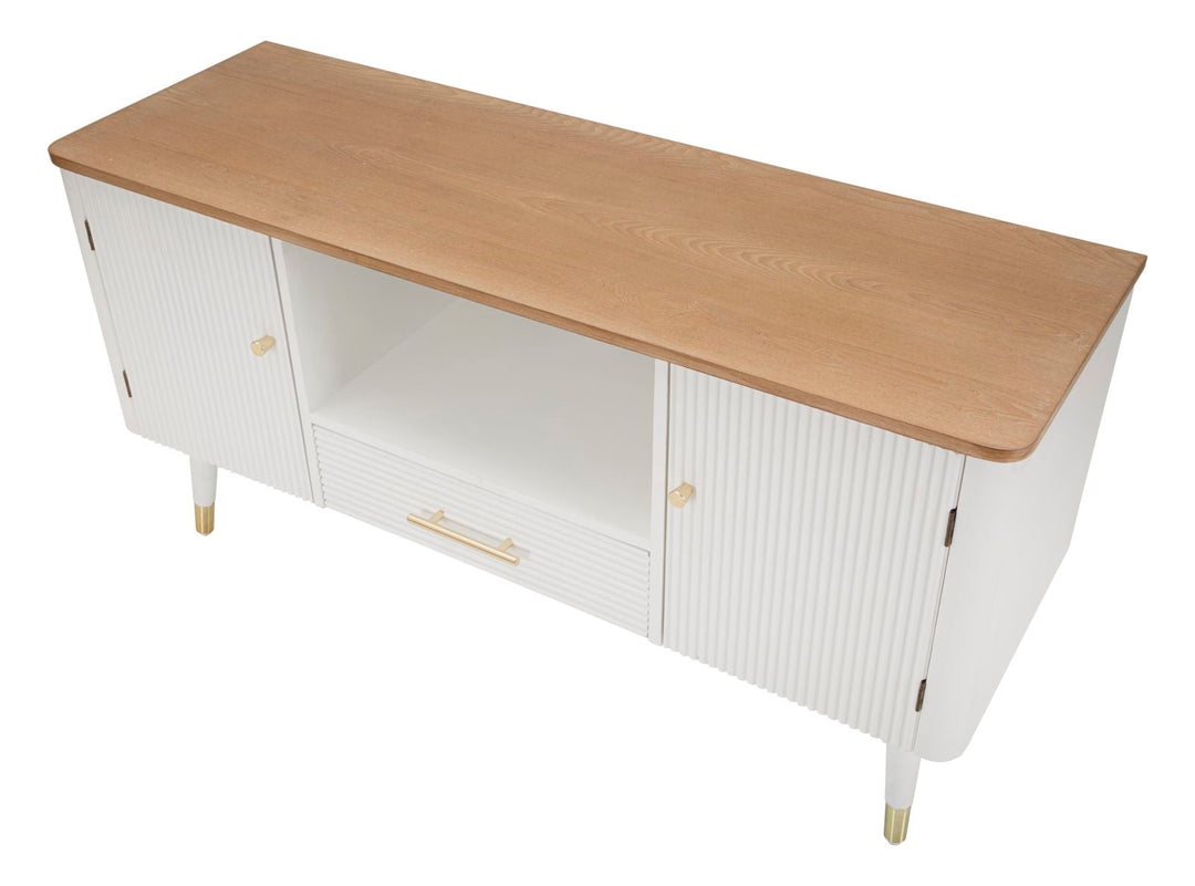 Weißer Holz-TV-Schrank mit brauner Platte