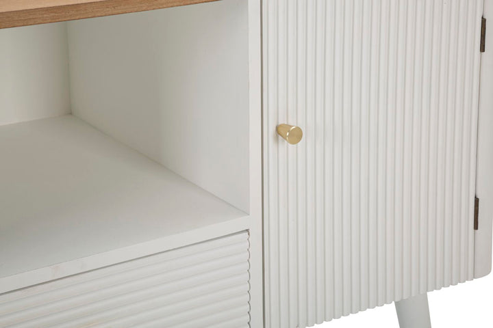 Weißer Holz-TV-Schrank mit brauner Platte