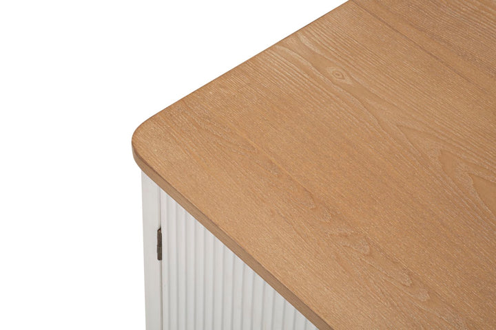 Weißer Holz-TV-Schrank mit brauner Platte