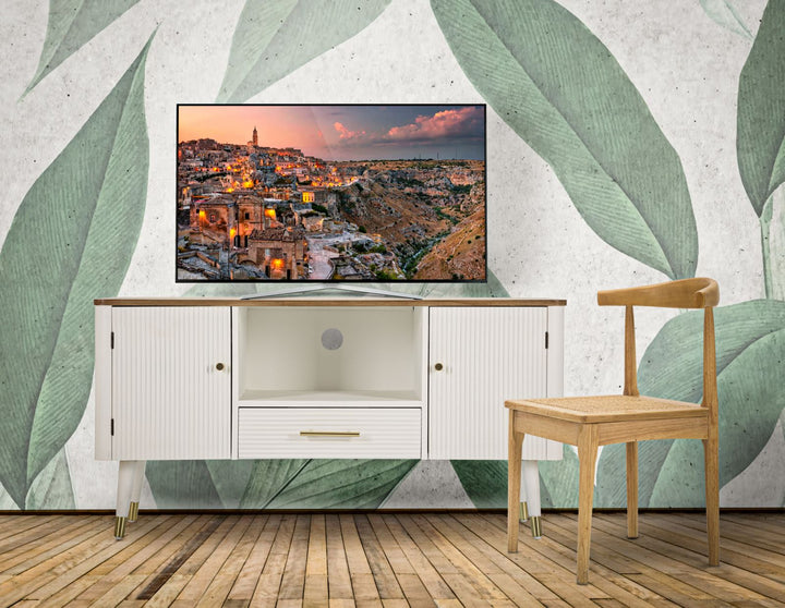 Weißer Holz-TV-Schrank mit brauner Platte