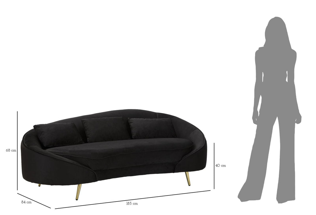 Schwarz 3 Sitzer Samt Sofa Mit Kissen Oslo Couch