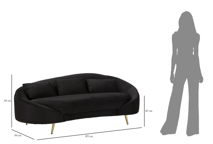 Schwarz 3 Sitzer Samt Sofa Mit Kissen Oslo Couch