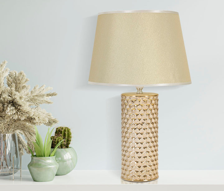 Gold und Beige Keramik Tischlampe