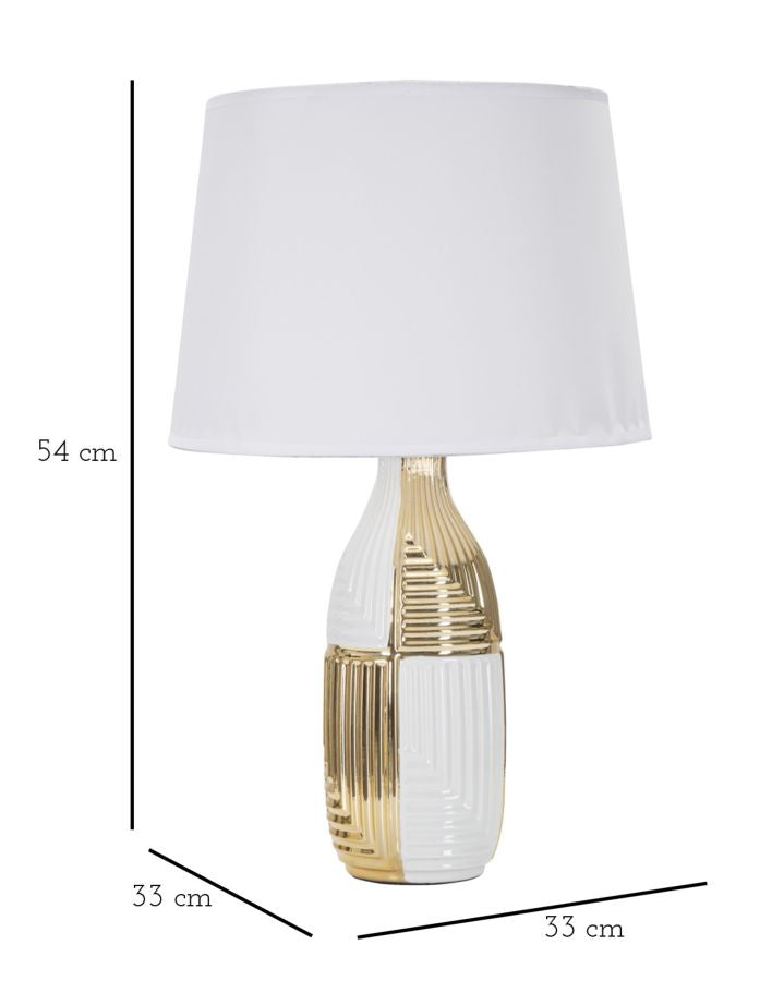 Geometrische Tischlampe aus Keramik in Gold und Weiß