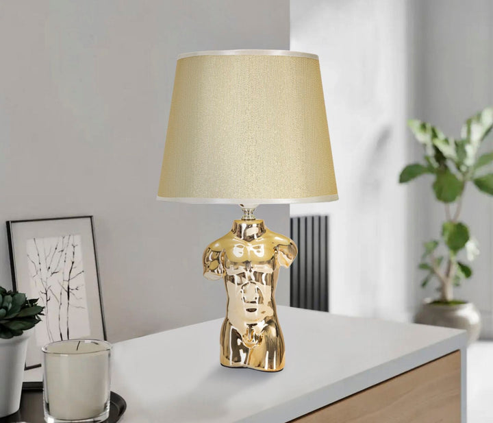 Goldfarbene Keramik Tischlampe für Männer in Form eines Oberkörpers